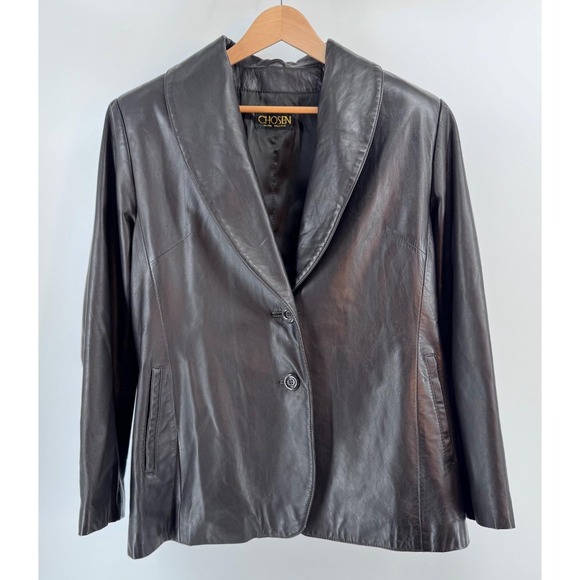 Chosen by Tuchuzy Jackets & Blazers - Vintage Chosen Couture XL Black Leather Blazer Jacket Women's Mid Length Parisia